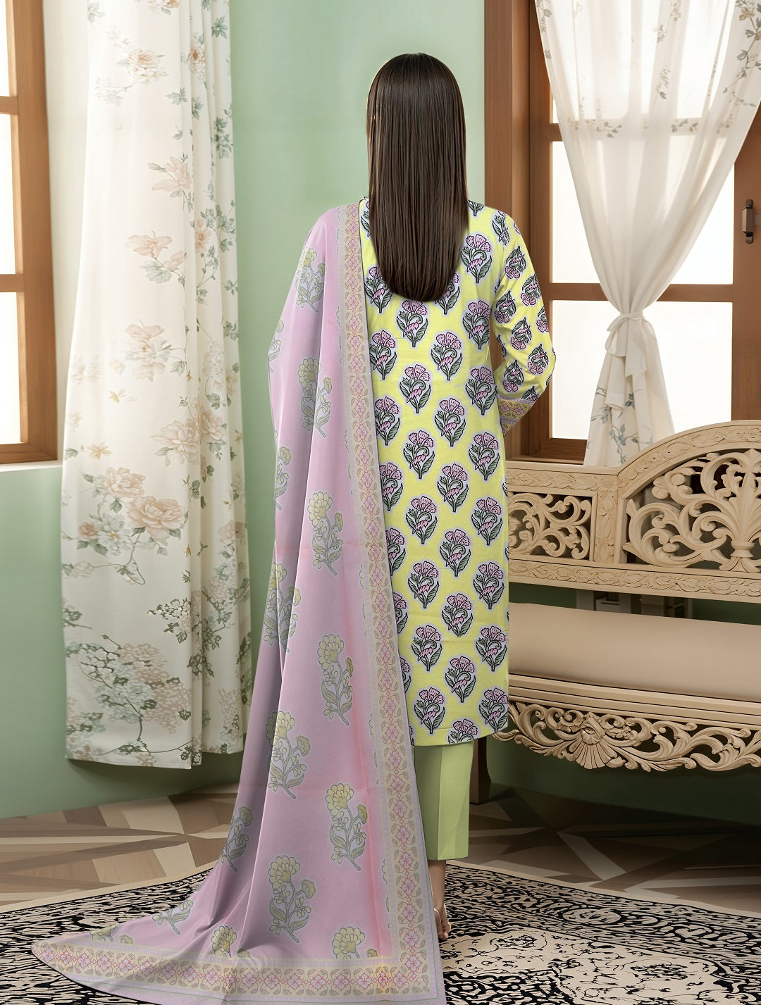 3 Pcs Lawn Unstitched Suit 518